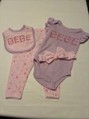 Lavender and Light Pink Floral 'BEBE' 3-Piece Matching Set